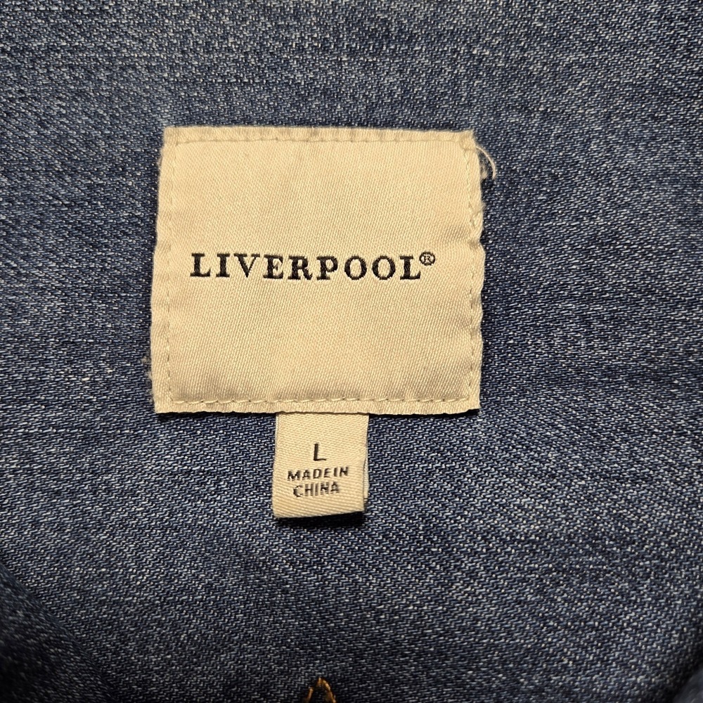 Liverpool Distressed Cropped Denim Studs Boxy Jacket Fringe Hem Womens Large - Picture 6 of 8
